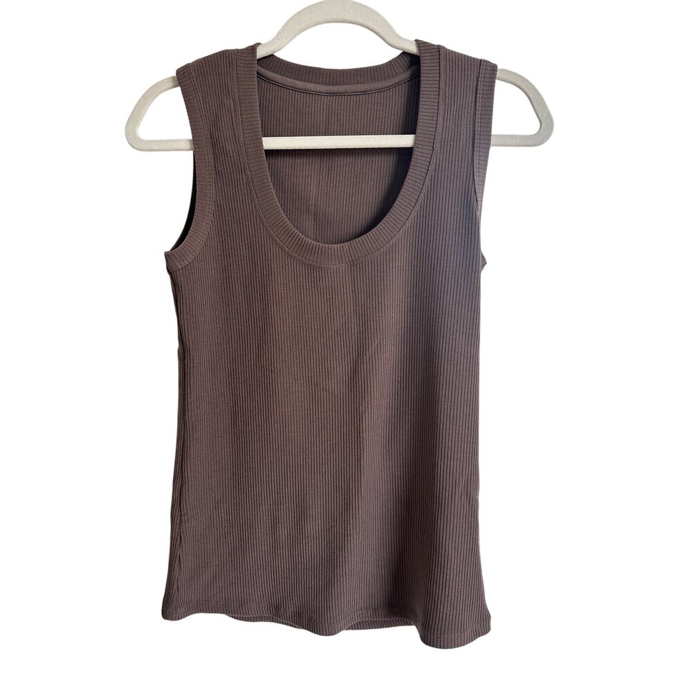 Woolx Sloane Ribbed Merino Wool Scoop Neck Tank Peppercorn Brown Size M Like New